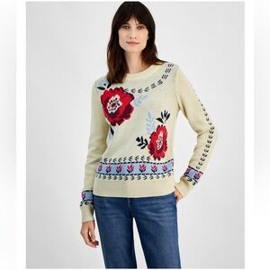 Style & Co floral whimsy crewneck sweater size large